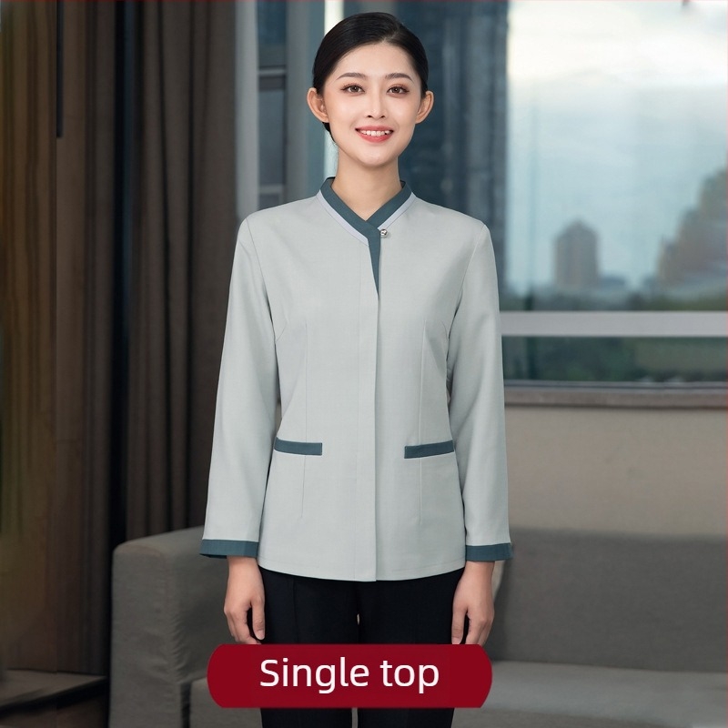 Uniformă de curățenie pentru hotel – Unisex, mâneci lungi, guler cu stand, iarnă, pantaloni, poliester elastan 90–95%