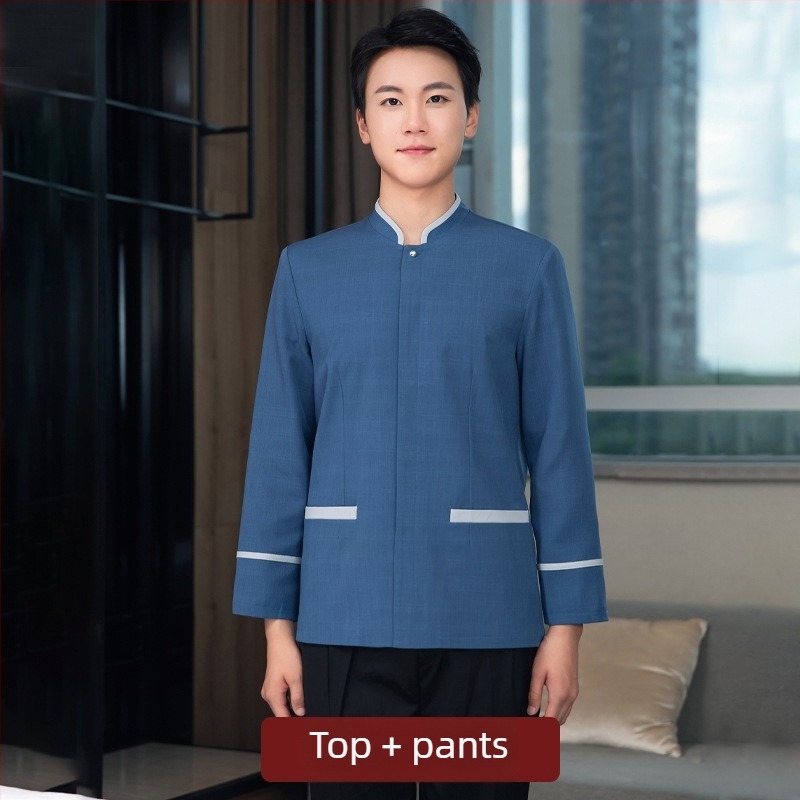 Uniformă de curățenie pentru hotel – Unisex, mâneci lungi, guler cu stand, iarnă, pantaloni, poliester elastan 90–95%