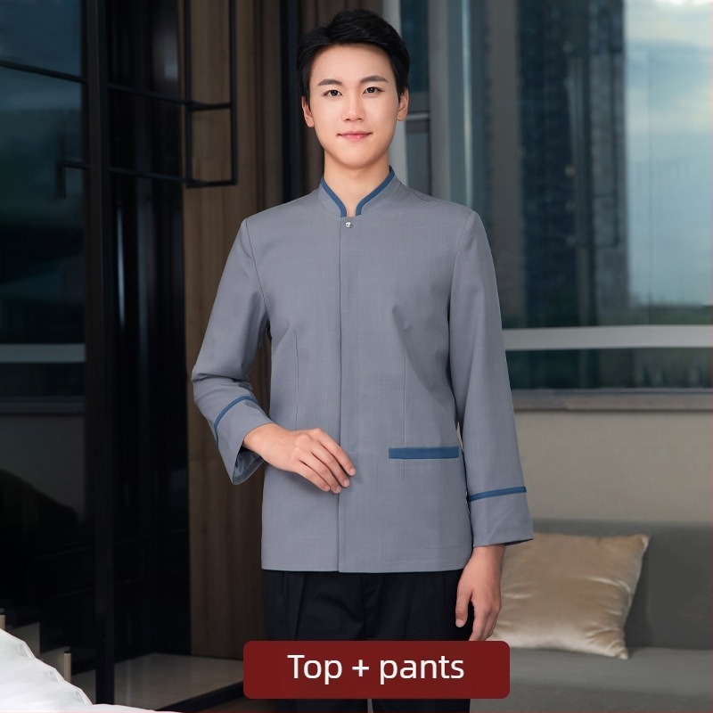 Uniformă de curățenie pentru hotel – Unisex, mâneci lungi, guler cu stand, iarnă, pantaloni, poliester elastan 90–95%