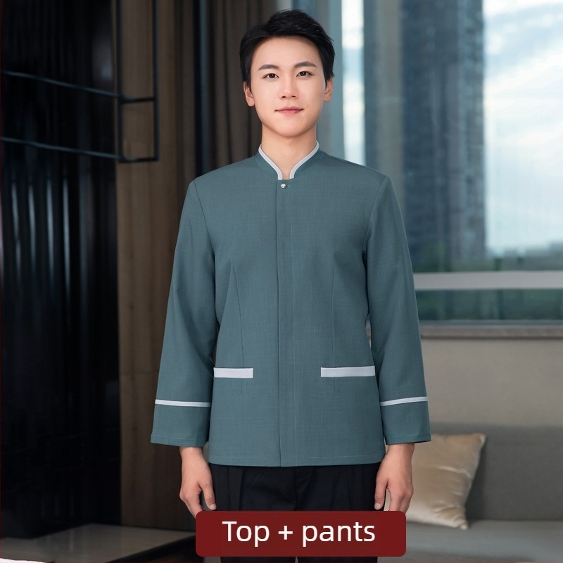 Uniformă de curățenie pentru hotel – Unisex, mâneci lungi, guler cu stand, iarnă, pantaloni, poliester elastan 90–95%