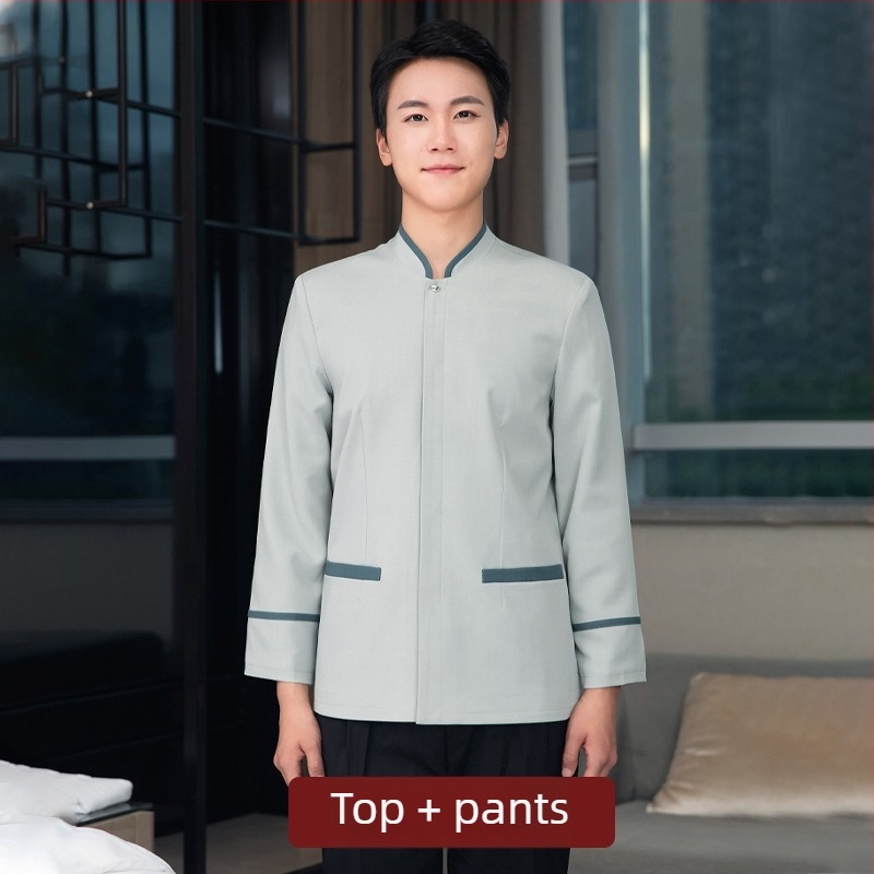 Uniformă de curățenie pentru hotel – Unisex, mâneci lungi, guler cu stand, iarnă, pantaloni, poliester elastan 90–95%