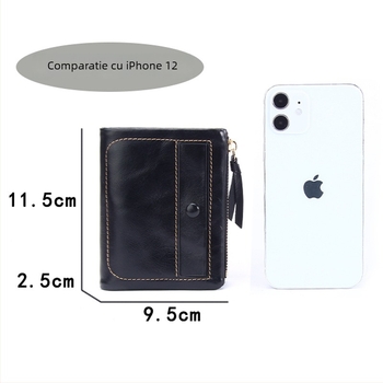 Portofel mic din piele naturală, din piele de vită de primă calitate, suport vertical pentru carduri și buzunar pentru monede