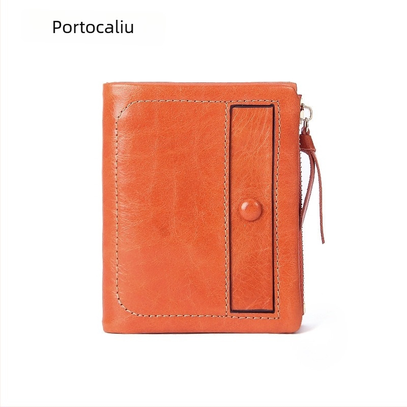 Portofel mic din piele naturală, din piele de vită de primă calitate, suport vertical pentru carduri și buzunar pentru monede