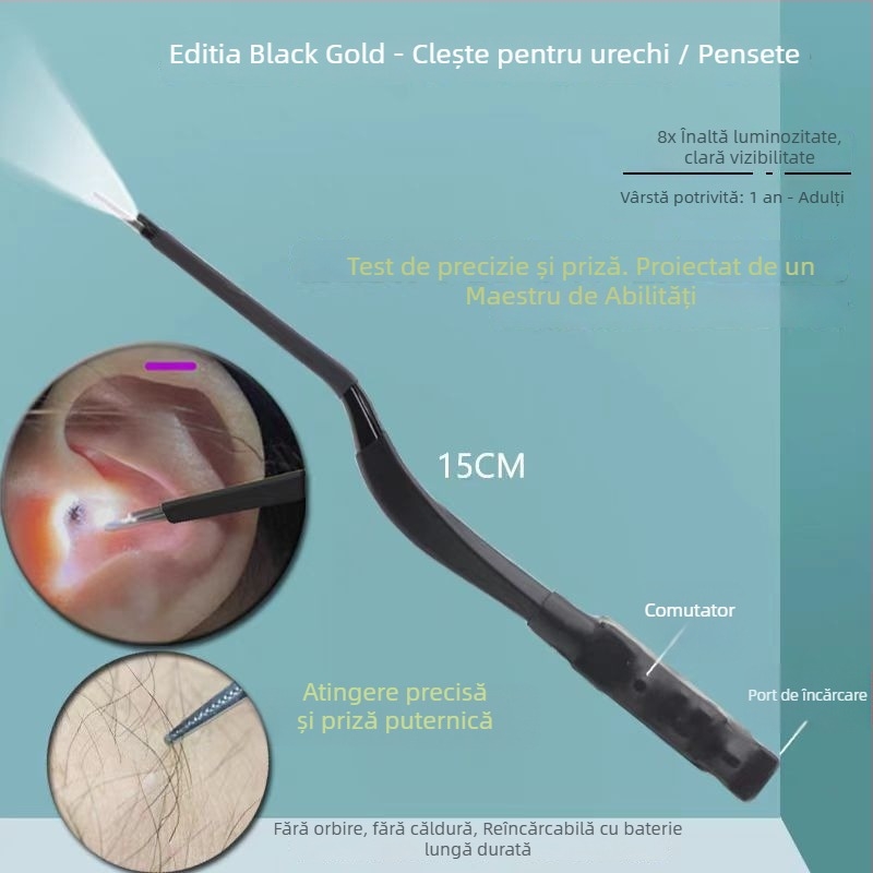 Clește de curățare a urechilor iluminat — instrument profesional, marcă Excellent Doctor