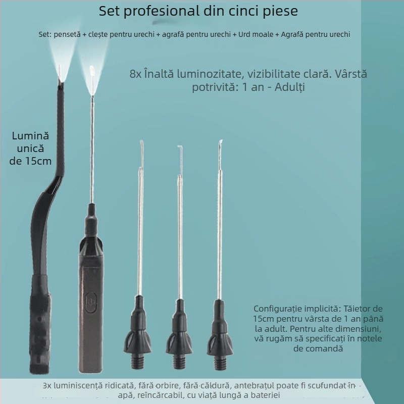 Clește de curățare a urechilor iluminat — instrument profesional, marcă Excellent Doctor