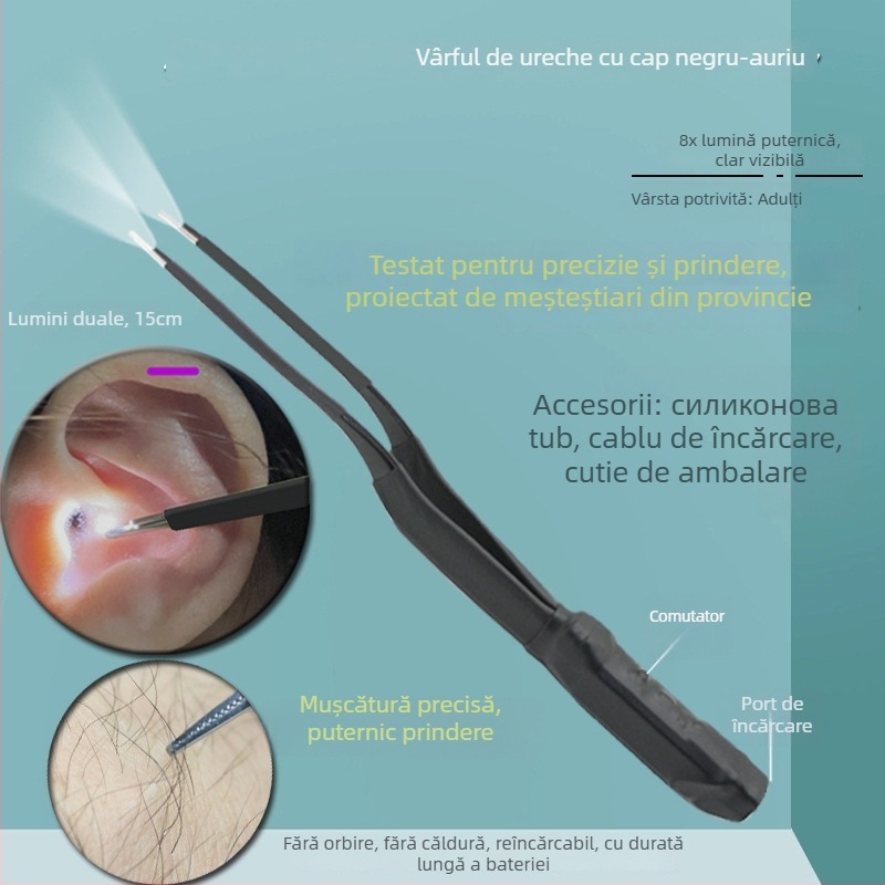 Clește de curățare a urechilor iluminat — instrument profesional, marcă Excellent Doctor