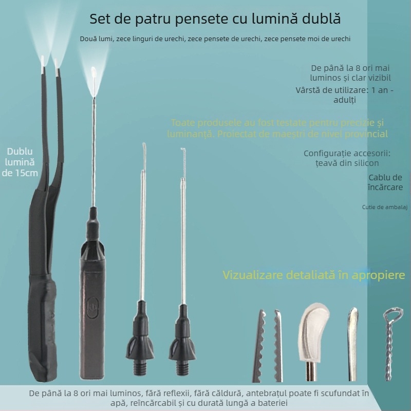 Clește de curățare a urechilor iluminat — instrument profesional, marcă Excellent Doctor
