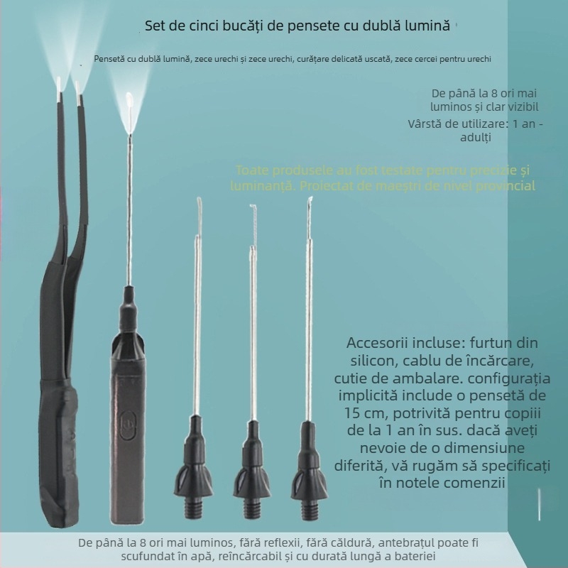 Clește de curățare a urechilor iluminat — instrument profesional, marcă Excellent Doctor