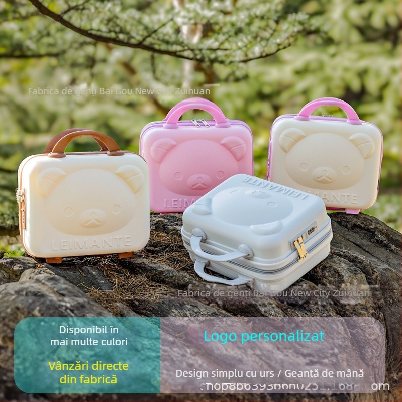 Cutie de machiaj cu motiv ursuleț, Material PP, Fermoar, Roți universale, Strat extensibil, Greutate 0,78 kg