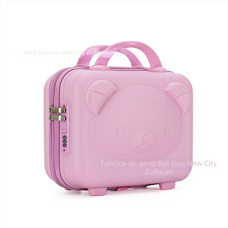 Cutie de machiaj cu motiv ursuleț, Material PP, Fermoar, Roți universale, Strat extensibil, Greutate 0,78 kg