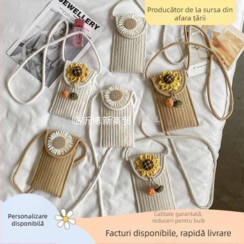 Geantă crossbody din bumbac, design floral, țesătură împletită, formă vertical pătrată, închidere cu capac, curea de umăr simplă