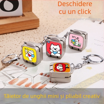 Clește de unghii portabil, pliabil, deschidere cu un singur clic – pandantiv drăguț pentru breloc cu temă pisică