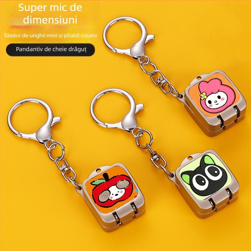 Clește de unghii portabil, pliabil, deschidere cu un singur clic – pandantiv drăguț pentru breloc cu temă pisică