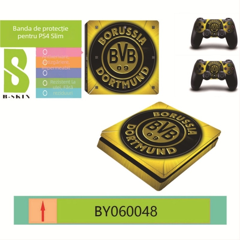 Film protector PS4 Slim cu stickere cu insigna de club – personalizabil, ecologic, rezistent la zgârieturi, impermeabil, film PVC 0.15 mm