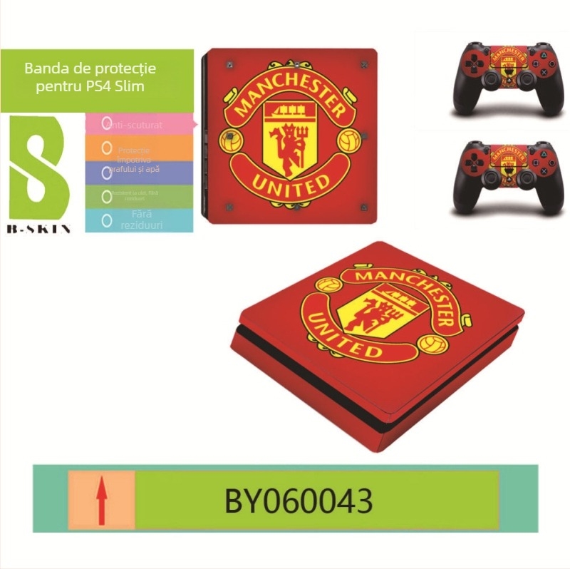 Film protector PS4 Slim cu stickere cu insigna de club – personalizabil, ecologic, rezistent la zgârieturi, impermeabil, film PVC 0.15 mm