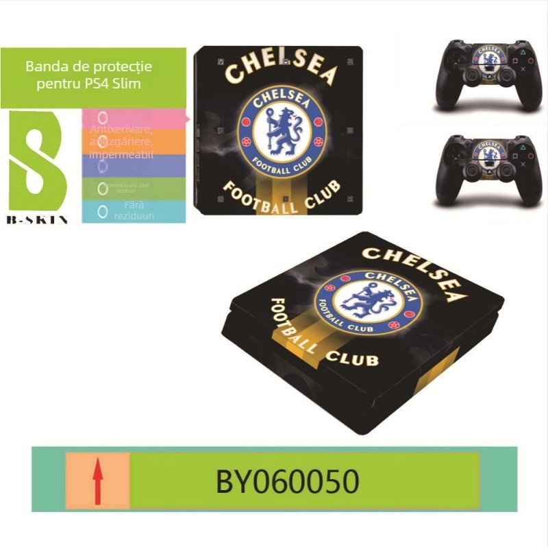 Film protector PS4 Slim cu stickere cu insigna de club – personalizabil, ecologic, rezistent la zgârieturi, impermeabil, film PVC 0.15 mm