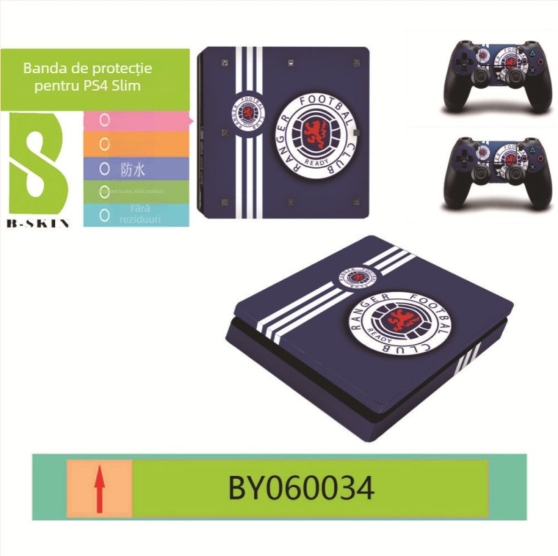 Film protector PS4 Slim cu stickere cu insigna de club – personalizabil, ecologic, rezistent la zgârieturi, impermeabil, film PVC 0.15 mm