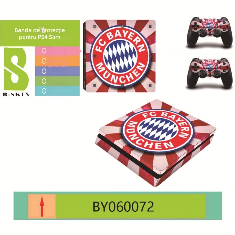 Film protector PS4 Slim cu stickere cu insigna de club – personalizabil, ecologic, rezistent la zgârieturi, impermeabil, film PVC 0.15 mm