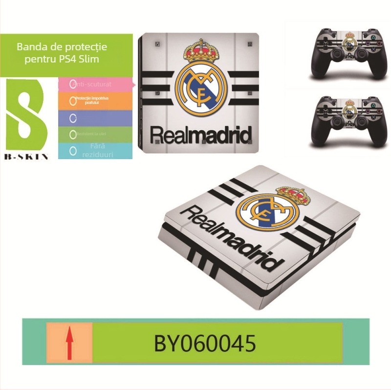 Film protector PS4 Slim cu stickere cu insigna de club – personalizabil, ecologic, rezistent la zgârieturi, impermeabil, film PVC 0.15 mm