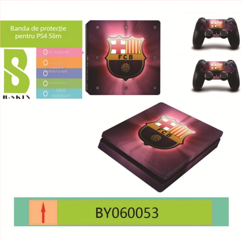 Film protector PS4 Slim cu stickere cu insigna de club – personalizabil, ecologic, rezistent la zgârieturi, impermeabil, film PVC 0.15 mm