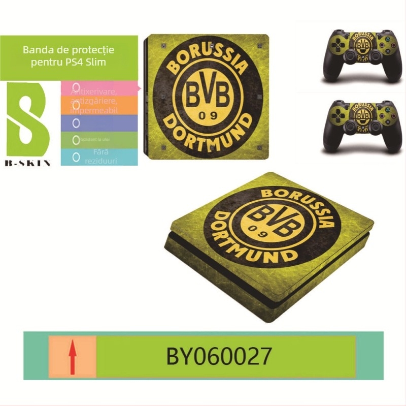 Film protector PS4 Slim cu stickere cu insigna de club – personalizabil, ecologic, rezistent la zgârieturi, impermeabil, film PVC 0.15 mm