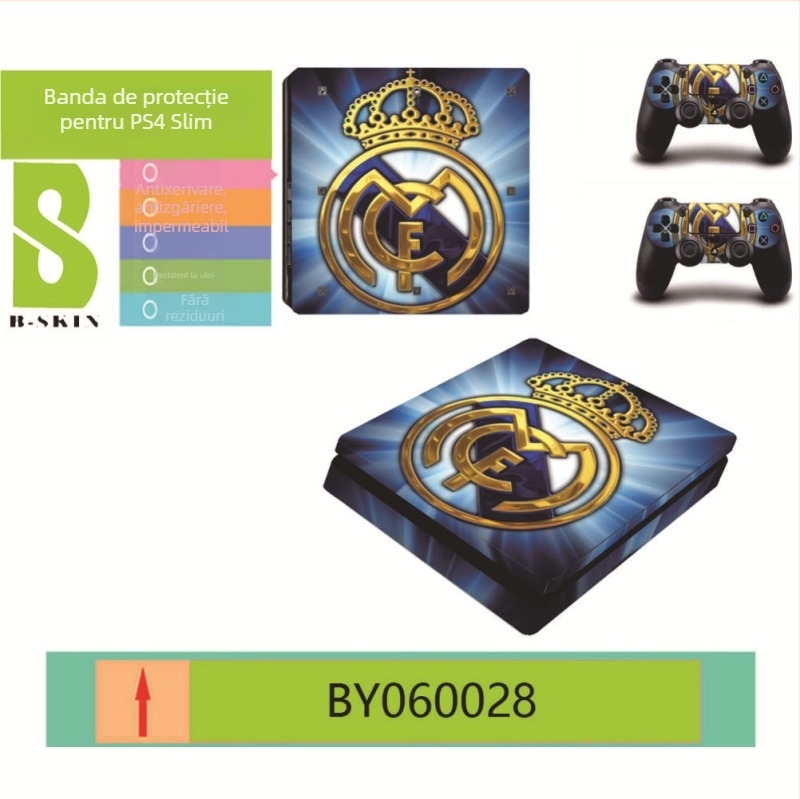 Film protector PS4 Slim cu stickere cu insigna de club – personalizabil, ecologic, rezistent la zgârieturi, impermeabil, film PVC 0.15 mm