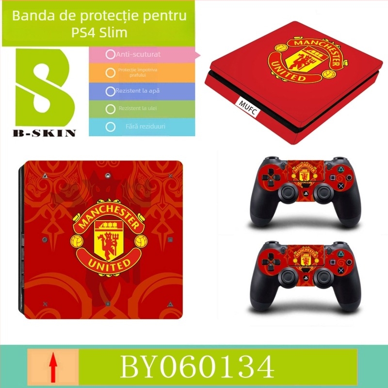 Film protector PS4 Slim cu stickere cu insigna de club – personalizabil, ecologic, rezistent la zgârieturi, impermeabil, film PVC 0.15 mm