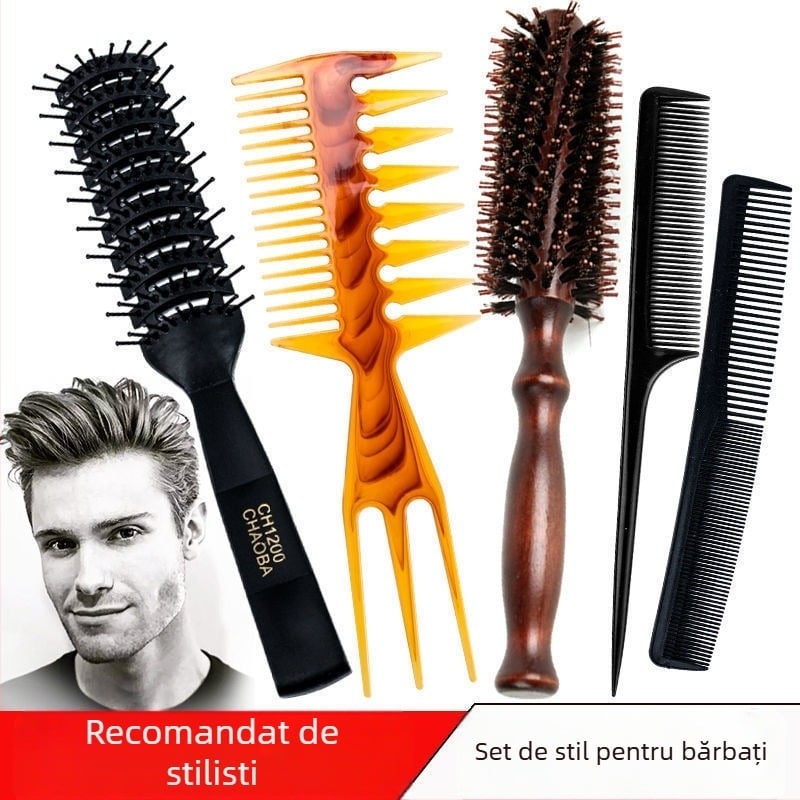 Pieptan de styling pentru bărbați — pentru păr scurt, aspect pufos și buclat, anti-static, stil cu spatele pieptănat