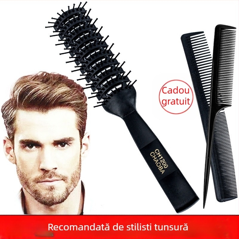 Pieptan de styling pentru bărbați — pentru păr scurt, aspect pufos și buclat, anti-static, stil cu spatele pieptănat