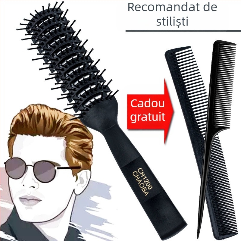 Pieptan de styling pentru bărbați — pentru păr scurt, aspect pufos și buclat, anti-static, stil cu spatele pieptănat