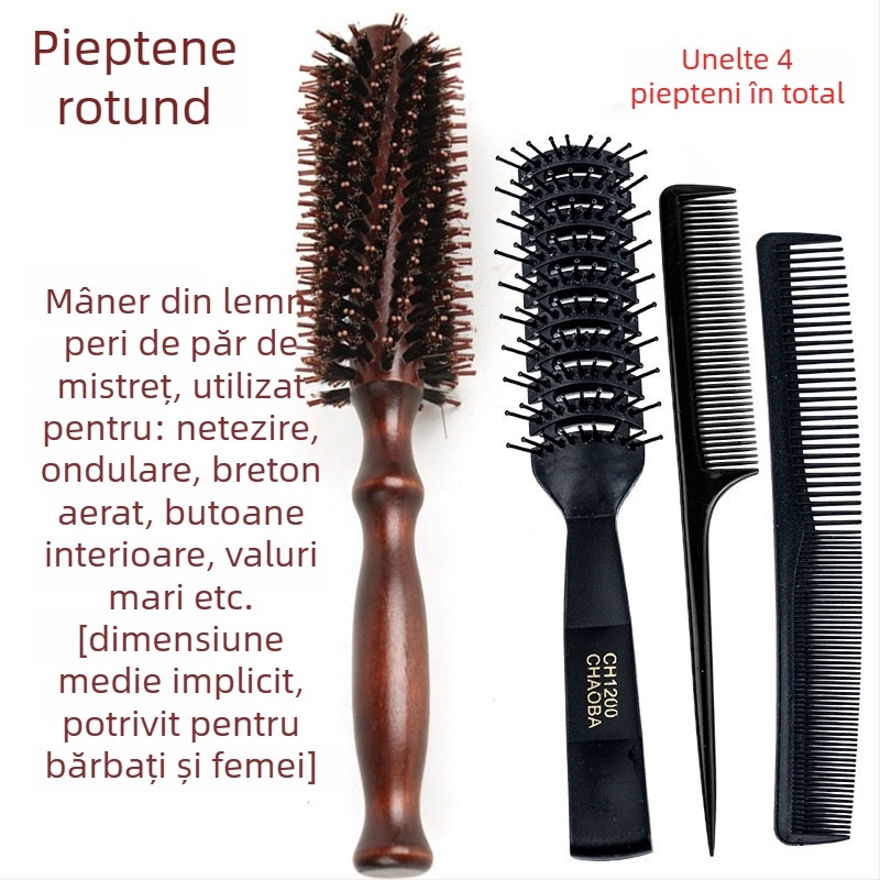 Pieptan de styling pentru bărbați — pentru păr scurt, aspect pufos și buclat, anti-static, stil cu spatele pieptănat