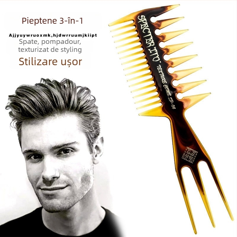 Pieptan de styling pentru bărbați — pentru păr scurt, aspect pufos și buclat, anti-static, stil cu spatele pieptănat