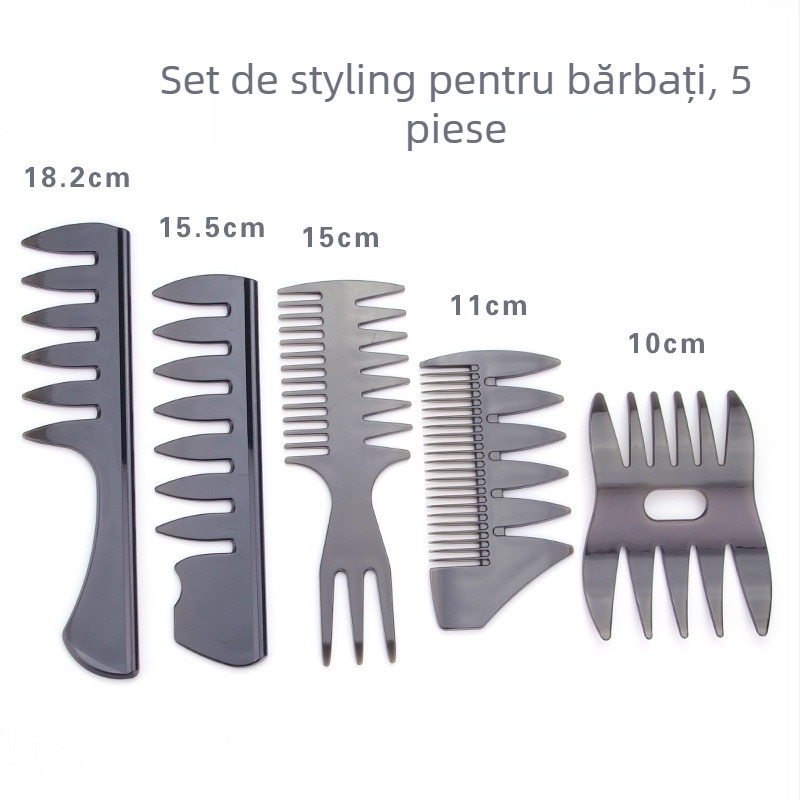 Pieptan de styling pentru bărbați — pentru păr scurt, aspect pufos și buclat, anti-static, stil cu spatele pieptănat