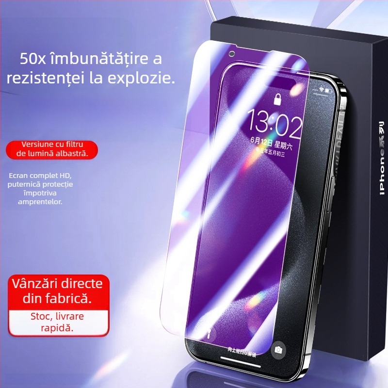 Protecție ecran sticlă pentru iPhone – anti-peep, acoperire completă, anti-amprente, anti-lumină albastră