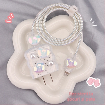 Protecție pentru cablu de încărcare din TPU cu tambur încorporat, tip 12, stil înfășurare japonez și coreean pentru iPhone și iPad