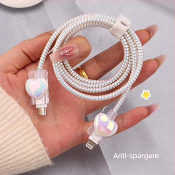 Protecție pentru cablu de încărcare din TPU cu tambur încorporat, tip 12, stil înfășurare japonez și coreean pentru iPhone și iPad