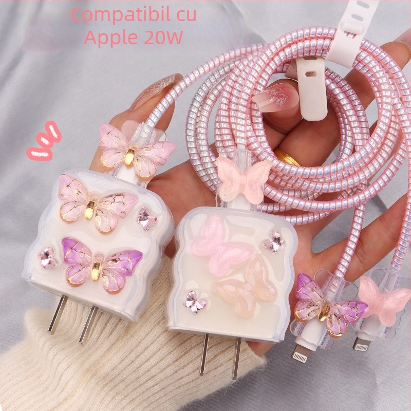 Protecție pentru cablu de încărcare din TPU cu tambur încorporat, tip 12, stil înfășurare japonez și coreean pentru iPhone și iPad