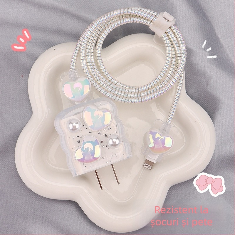 Protecție pentru cablu de încărcare din TPU cu tambur încorporat, tip 12, stil înfășurare japonez și coreean pentru iPhone și iPad