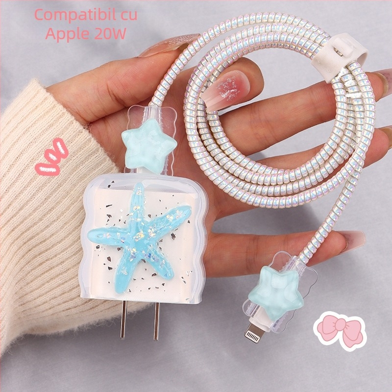 Protecție pentru cablu de încărcare din TPU cu tambur încorporat, tip 12, stil înfășurare japonez și coreean pentru iPhone și iPad