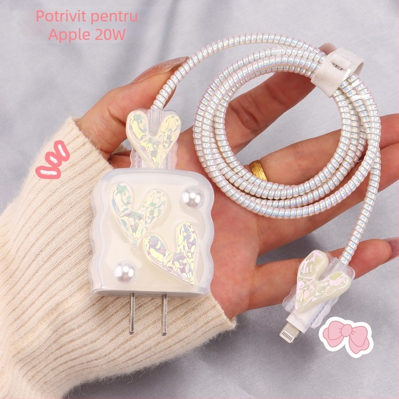 Protecție pentru cablu de încărcare din TPU cu tambur încorporat, tip 12, stil înfășurare japonez și coreean pentru iPhone și iPad