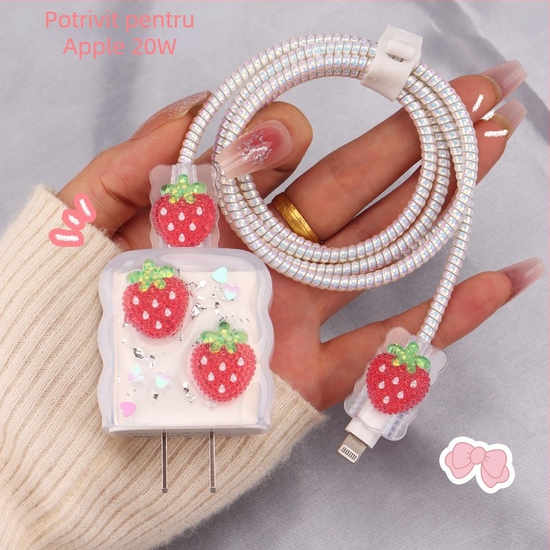 Protecție pentru cablu de încărcare din TPU cu tambur încorporat, tip 12, stil înfășurare japonez și coreean pentru iPhone și iPad