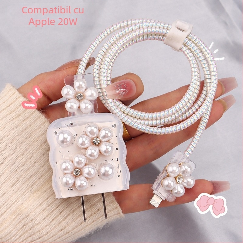 Protecție pentru cablu de încărcare din TPU cu tambur încorporat, tip 12, stil înfășurare japonez și coreean pentru iPhone și iPad