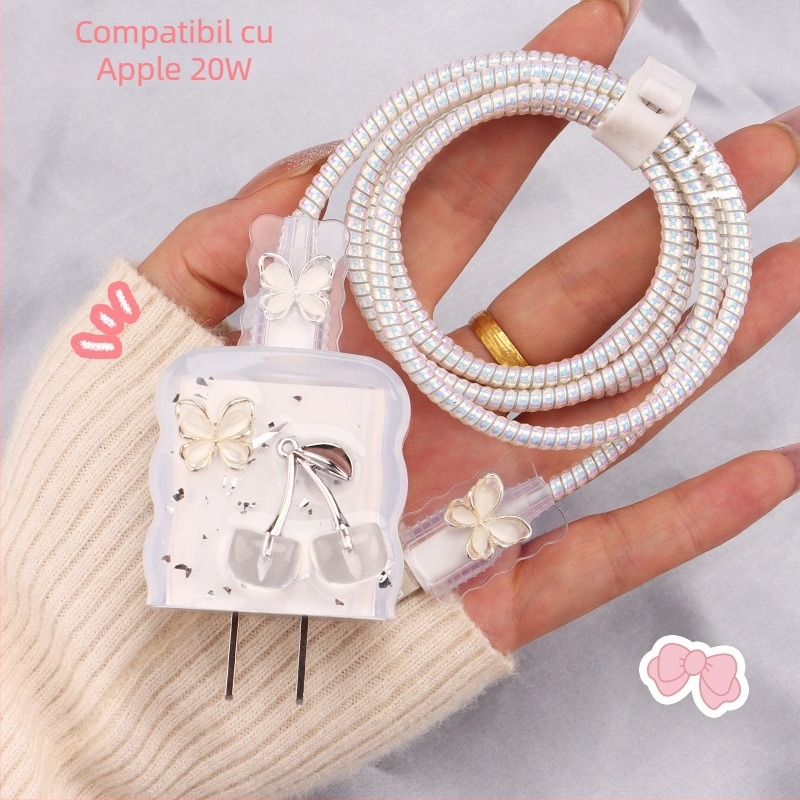 Protecție pentru cablu de încărcare din TPU cu tambur încorporat, tip 12, stil înfășurare japonez și coreean pentru iPhone și iPad