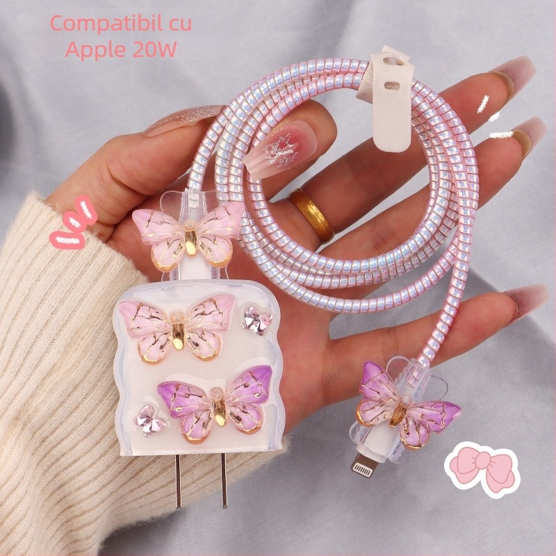 Protecție pentru cablu de încărcare din TPU cu tambur încorporat, tip 12, stil înfășurare japonez și coreean pentru iPhone și iPad