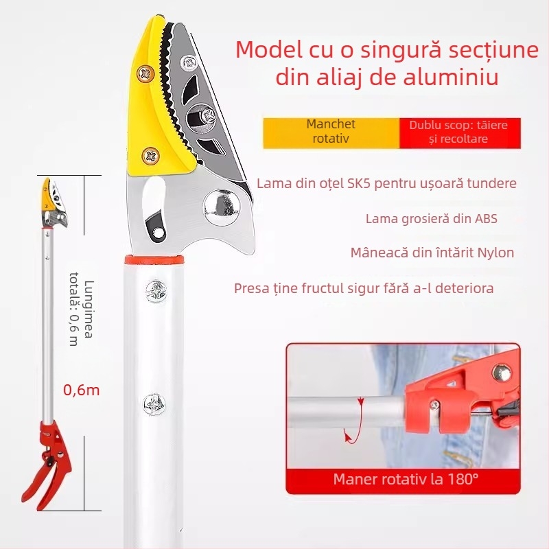 Foarfece telescopice pentru culesul fructelor, cu rază extinsă pentru crengi înalte; MYTEC; potrivite pentru lychee, loquat și longan