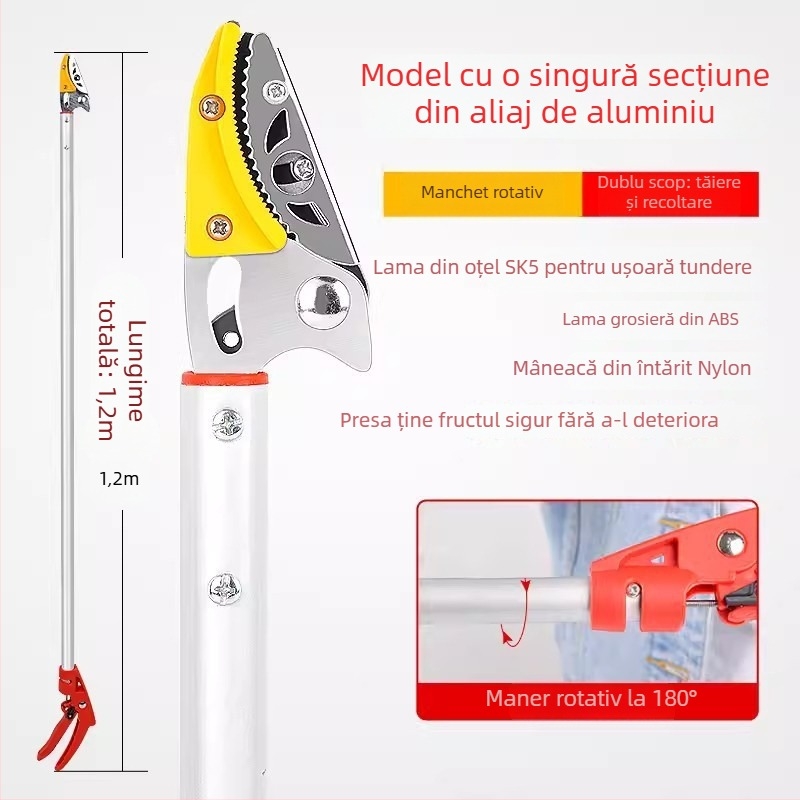 Foarfece telescopice pentru culesul fructelor, cu rază extinsă pentru crengi înalte; MYTEC; potrivite pentru lychee, loquat și longan