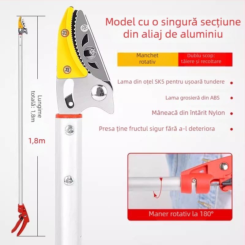 Foarfece telescopice pentru culesul fructelor, cu rază extinsă pentru crengi înalte; MYTEC; potrivite pentru lychee, loquat și longan