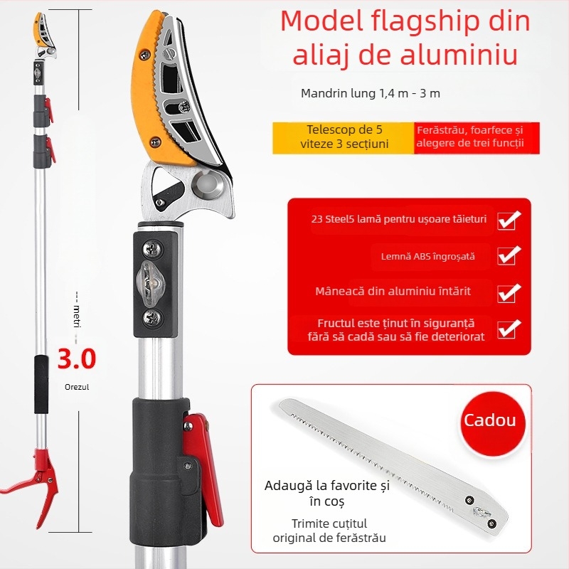 Foarfece telescopice pentru culesul fructelor, cu rază extinsă pentru crengi înalte; MYTEC; potrivite pentru lychee, loquat și longan