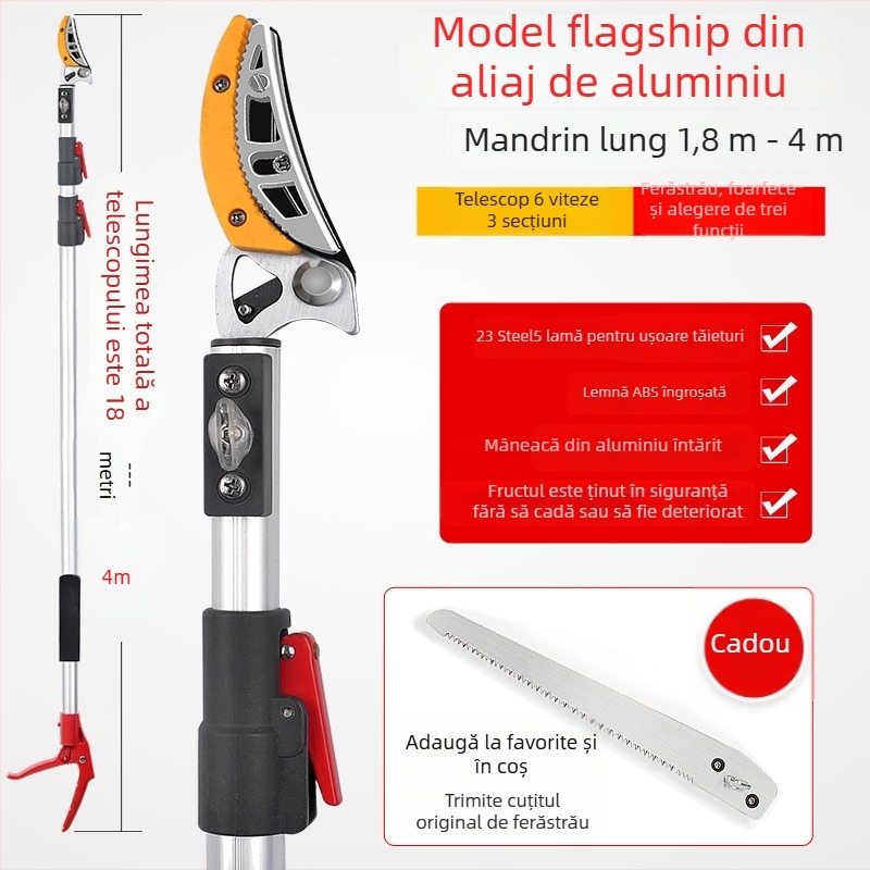 Foarfece telescopice pentru culesul fructelor, cu rază extinsă pentru crengi înalte; MYTEC; potrivite pentru lychee, loquat și longan