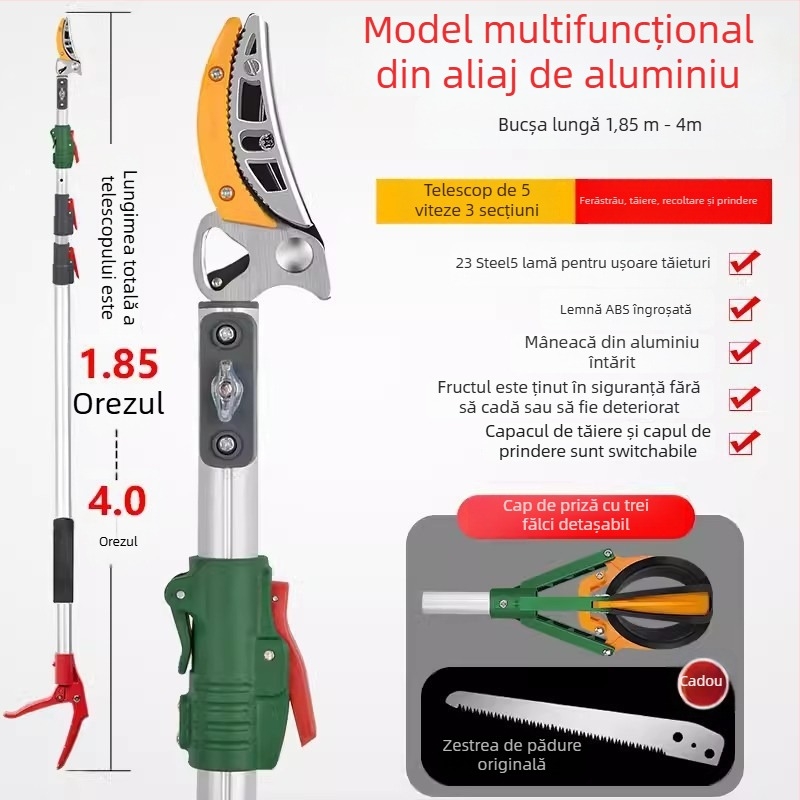 Foarfece telescopice pentru culesul fructelor, cu rază extinsă pentru crengi înalte; MYTEC; potrivite pentru lychee, loquat și longan